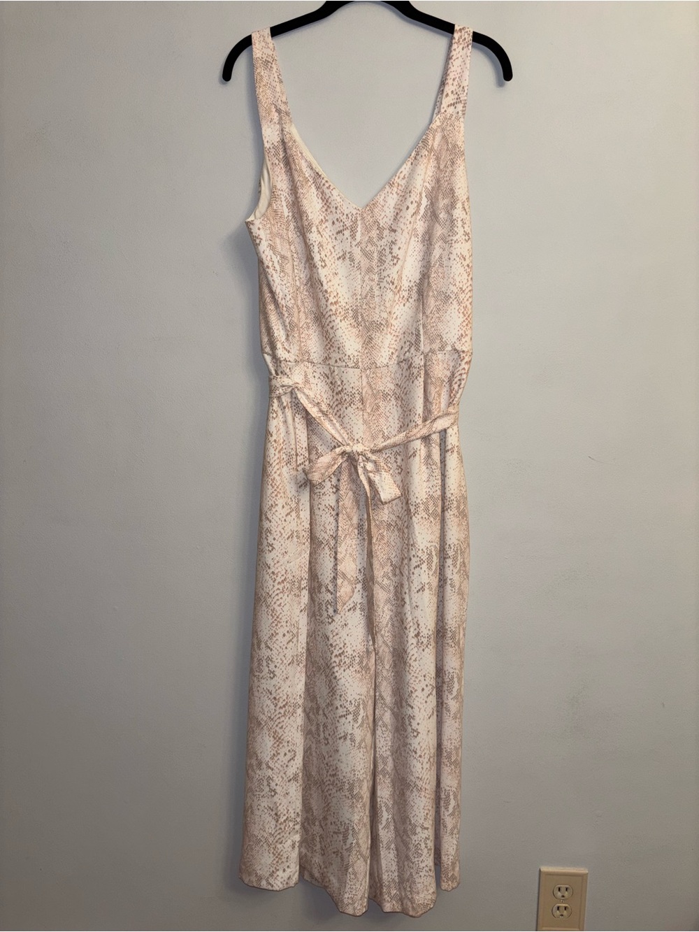 LOFT Cream and Blush Snake-Print Jumpsuit